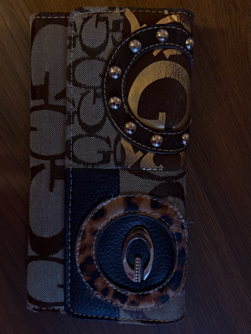 Monogram Canvas Studded Wallet in Brown & Black